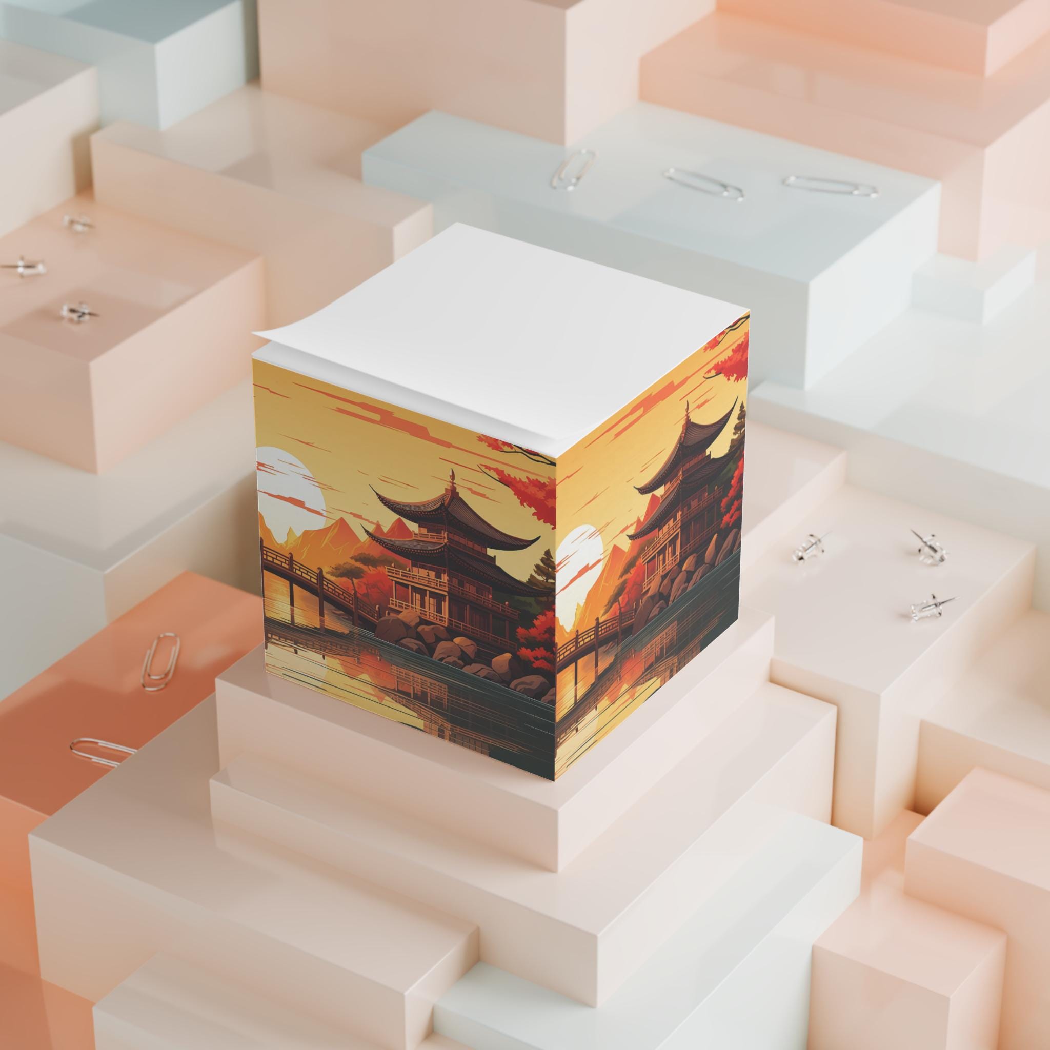 Japanese Temple Note Cube, Memo Pad Desk Organizer, Office Decor ...