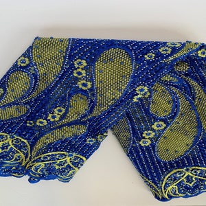 Multi-Color Elegant Heavily beaded Lace Fabric With Rhinestones 4 Yards