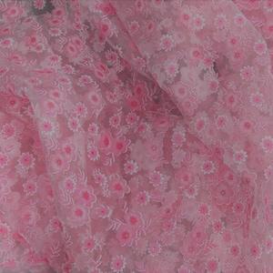Organza Print Pink Glittering Fabric Precut