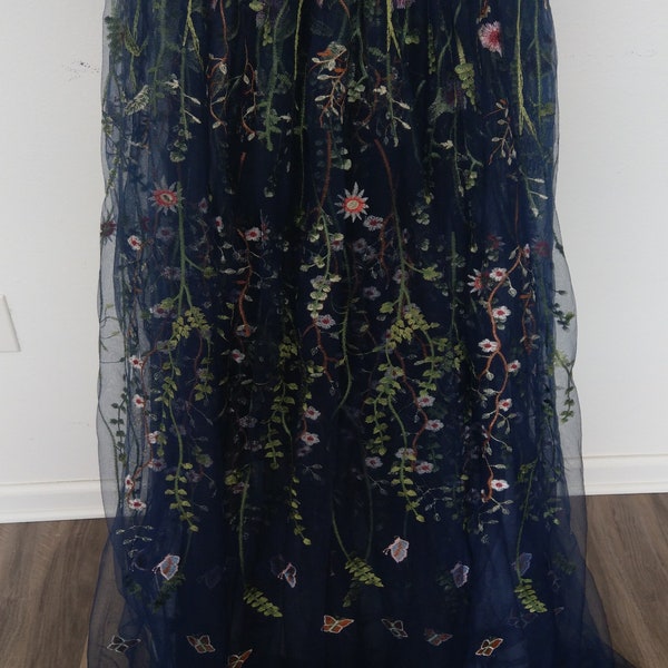 Grey Blue Embroidered Beaded Tulle Eb1041 main image 1
