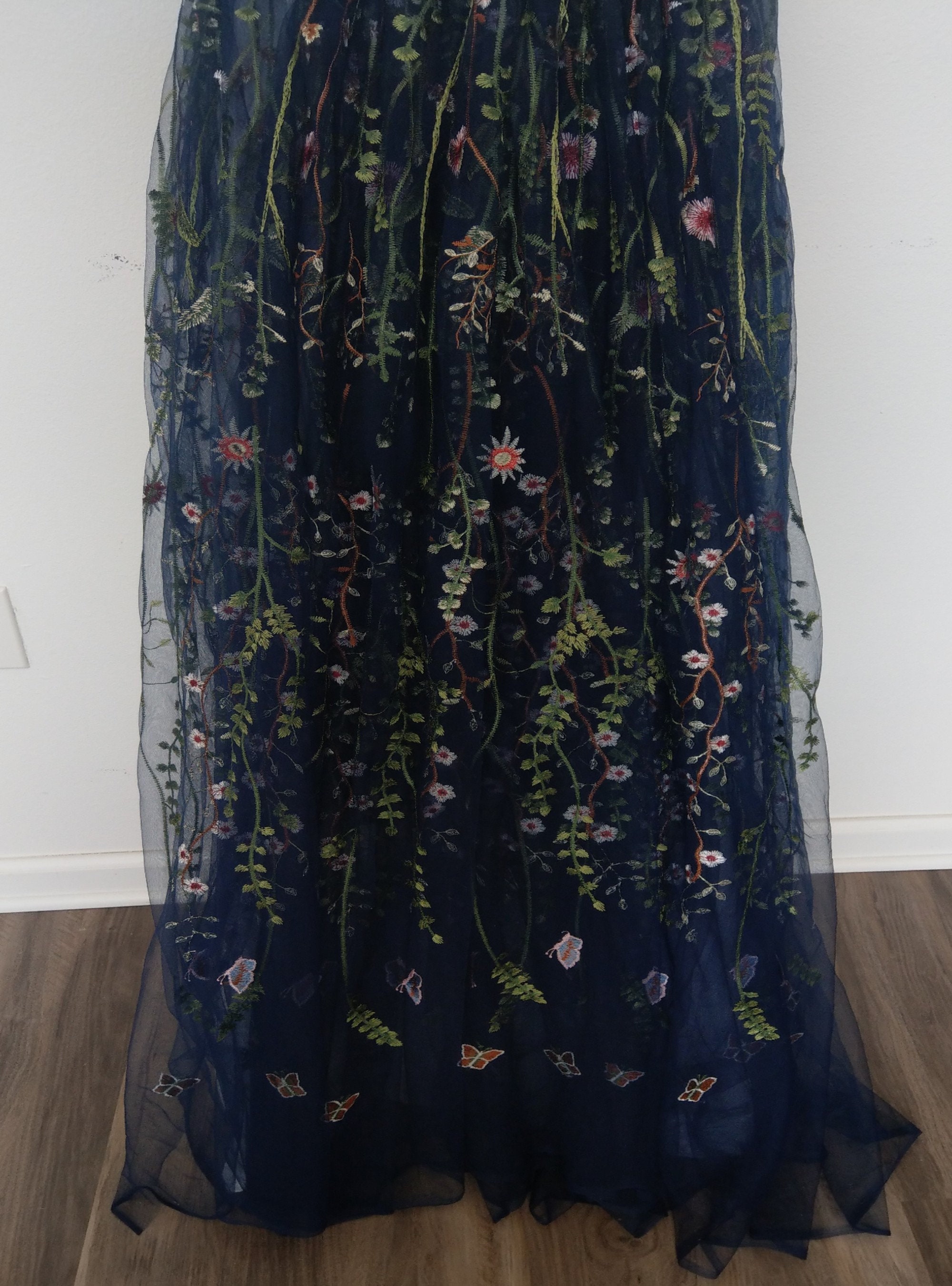 High Quality Navy Blue Embroidered Tulle For Wedding Prom Party Dress Or For Craft.  Pre-Cut