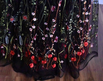 High Quality Black Mesh Embroidered Floral Tulle Wedding Dress By Yard Craft Pre-cut