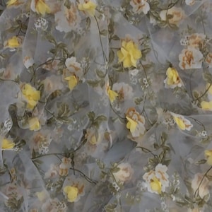 Yellow Organza Print Floral Applique Per Yard