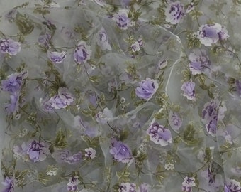 Purple Organza Print Floral Applique Per Yard