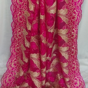 Pink African Embroidery Lace  5yards