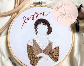 Lizzie Bennet Broderimönster: Stolthet och fördom-porträtt (PDF-mönster)