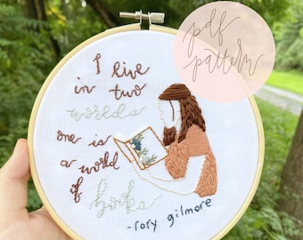 Rory Gilmore Embroidery Pattern: Bookworm Floral Design (PDF Pattern)