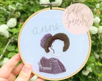Anne Elliot broderimönster: Jane Austen porträttkonst (PDF-mönster)