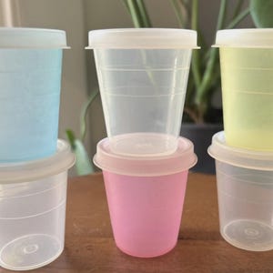Vintage Tupperware Mini Midget Shot Cups w/ Lids Set of 6 Pink Blue Yellow White