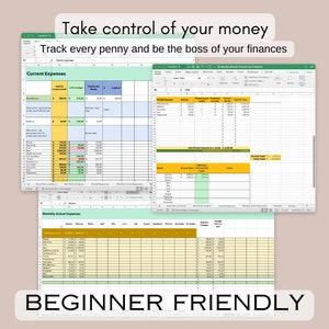 May include: A screenshot of a spreadsheet program with a green, yellow, and white color scheme. The spreadsheet is titled "Sample Money Tracker by Clickerbit". The spreadsheet is divided into columns and rows, with headings such as "Month", "Amount Spent", "Difference", "Notes", and "Monthly Target".