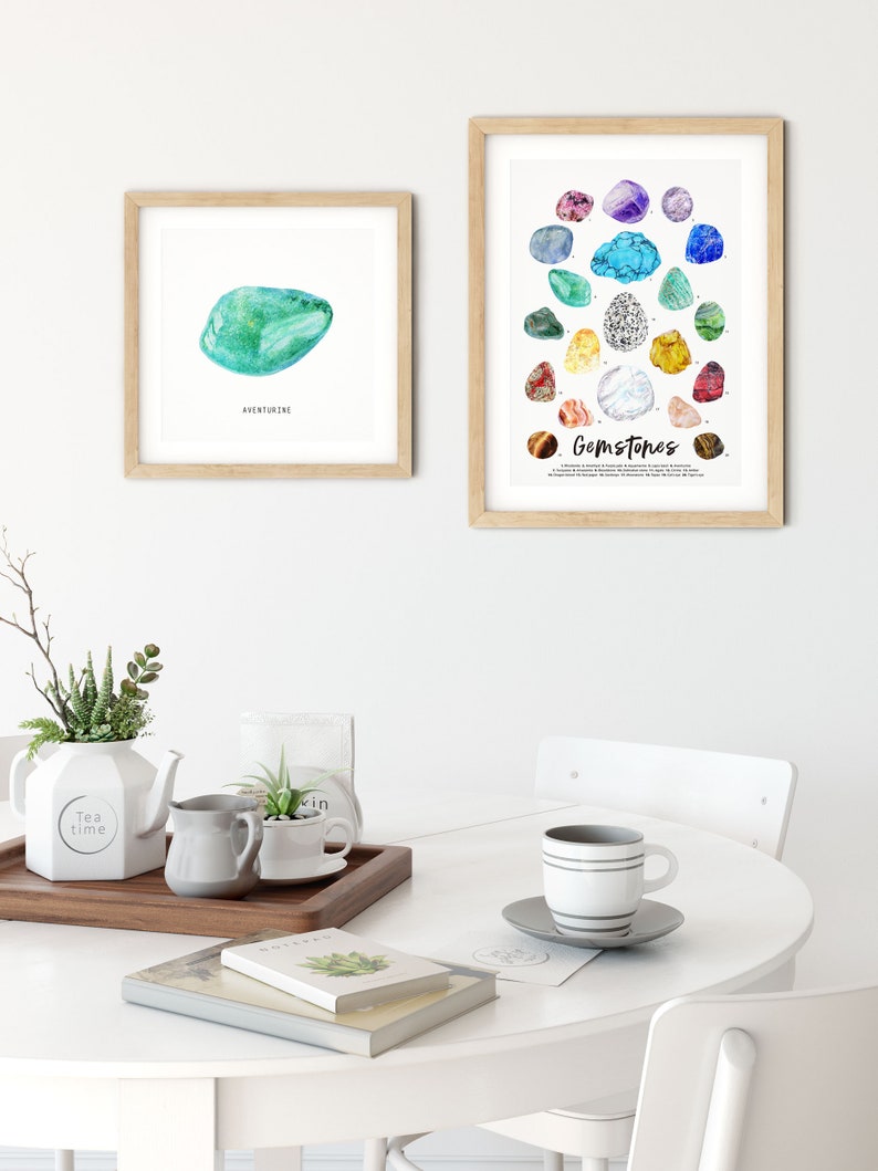 Tumbled Aventurine Quartz print hand-painted fine art print green wall decor nursery wall art kids room decor watercolour gemstone image 5