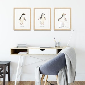 Fiordland Penguin fine art print beach coastal ocean poster gift nature wall set penguins home nursery décor Eudyptes pachyrhynchus image 5