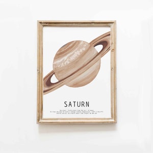 Saturn Kunstdruck | Sonnensystem Drucke | lehrreiche Wandkunst für Schule | Kinderzimmer Dekor | Weltraum Serie Poster | Planeten Dekor