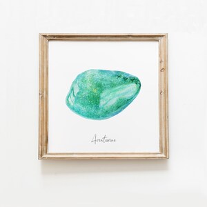 Tumbled Aventurine Quartz print hand-painted fine art print green wall decor nursery wall art kids room decor watercolour gemstone image 8