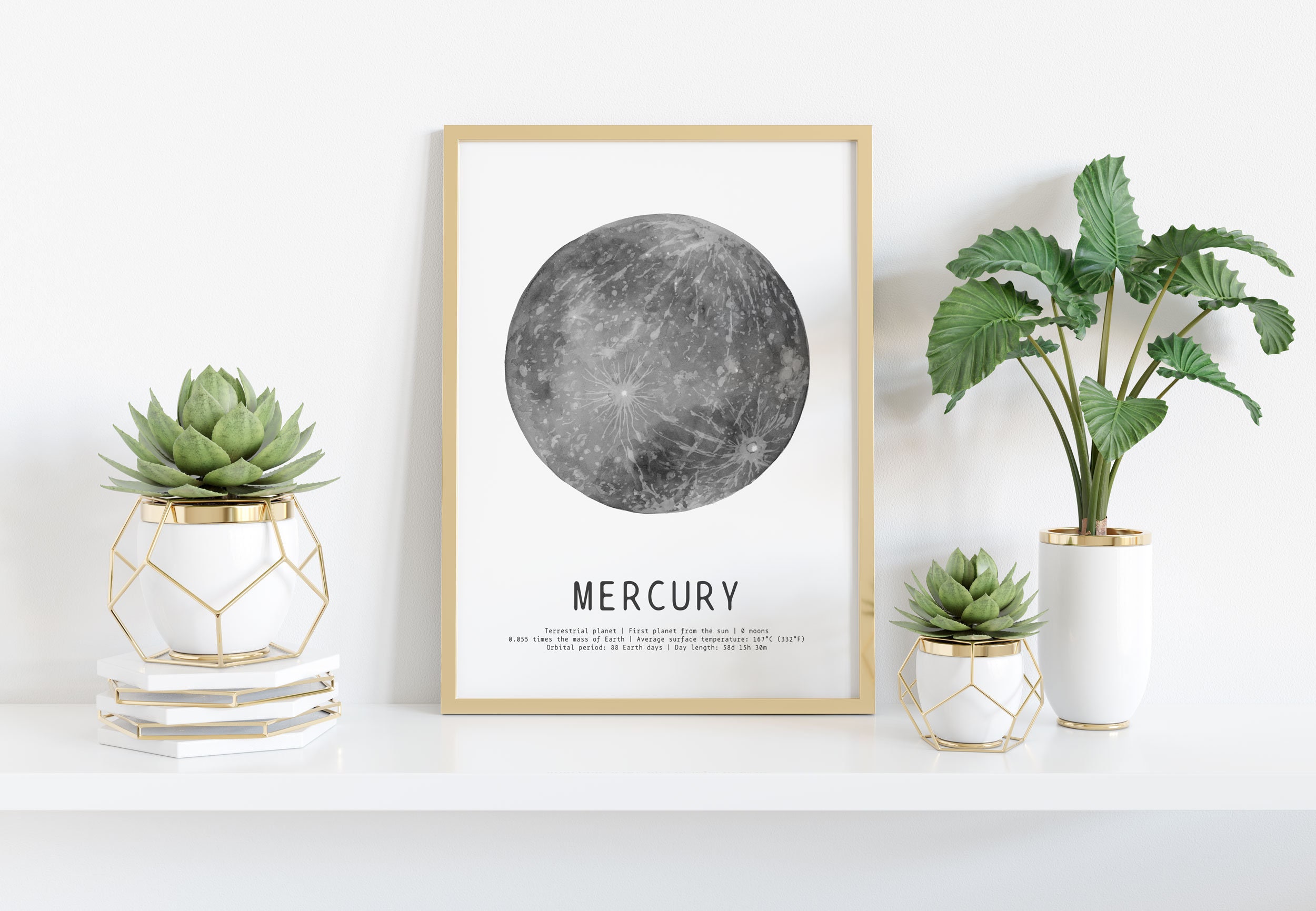 Hand Painted Planet Mercury Art Print | Solar System Prints