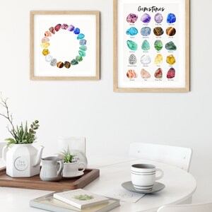 Rainbow of gemstones art print Gemstone ring Watercolor rainbow wall art Girls room prints Nursery wall décor Colorful crystal art image 4