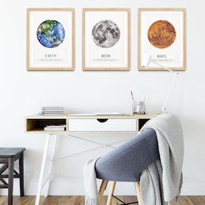 Solar System Set of 3 Hand Painted Art Prints | Nursery Wall Art ...