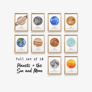 Série Sistema Solar pintada à mão | conjunto de 10 planetas | coleção de galeria | decoração de parede para quarto de bebê | presente de decoração para casa | arte de parede infantil