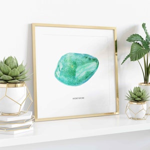 Tumbled Aventurine Quartz print hand-painted fine art print green wall decor nursery wall art kids room decor watercolour gemstone image 3