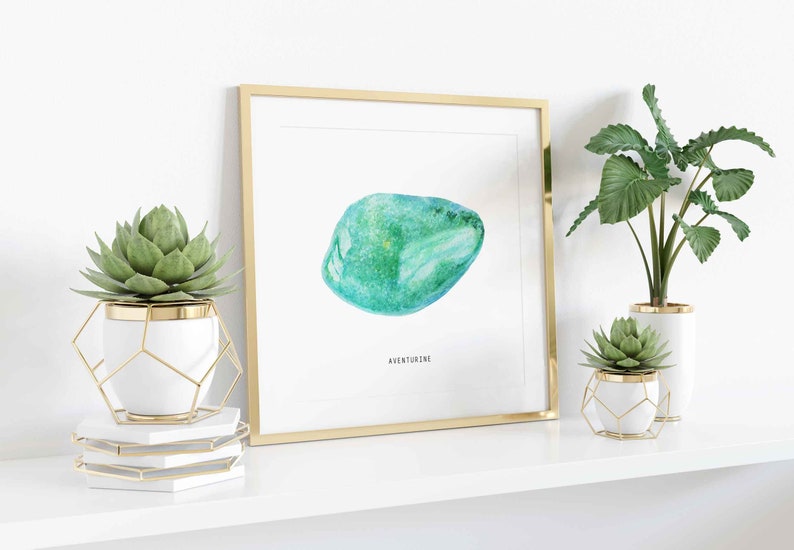 Tumbled Aventurine Quartz print hand-painted fine art print green wall decor nursery wall art kids room decor watercolour gemstone image 3