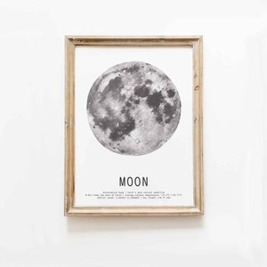 Handgemalter Mond Kunstdruck | Sonnensystem Drucke | Homeschool lehrreiche Wandkunst | Kinderzimmer Dekor | Space Serie Plakat