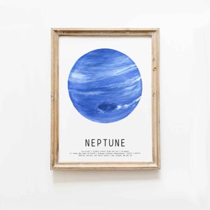 Lámina artística del planeta Neptuno / Láminas del sistema solar / Arte mural educativo para la educación en el hogar / Decoración de guardería / Póster de la serie espacial / Arte Montessori