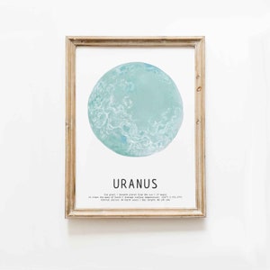 Handgemalter Planet Uranus Kunstdruck | Sonnensystem Drucke | Edukative Wandkunst | Kinderzimmer Dekor | Space Serie Poster | Sonnensystem Dekor