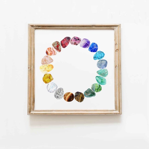 Rainbow of gemstones art print | Gemstone ring | Watercolor rainbow wall art | Girls room prints | Nursery wall décor | Colorful crystal art