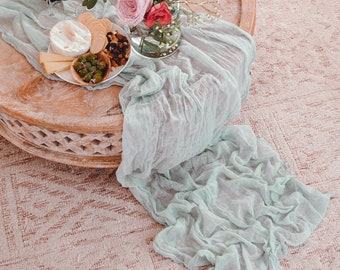 Silver Sage Pastel Cheesecloth Table Runner