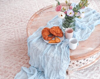 Light Blue Cheesecloth Table Runner. Limited Stock- read description