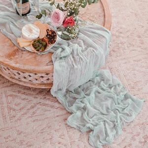Silver Sage Pastel Cheesecloth Table Runner