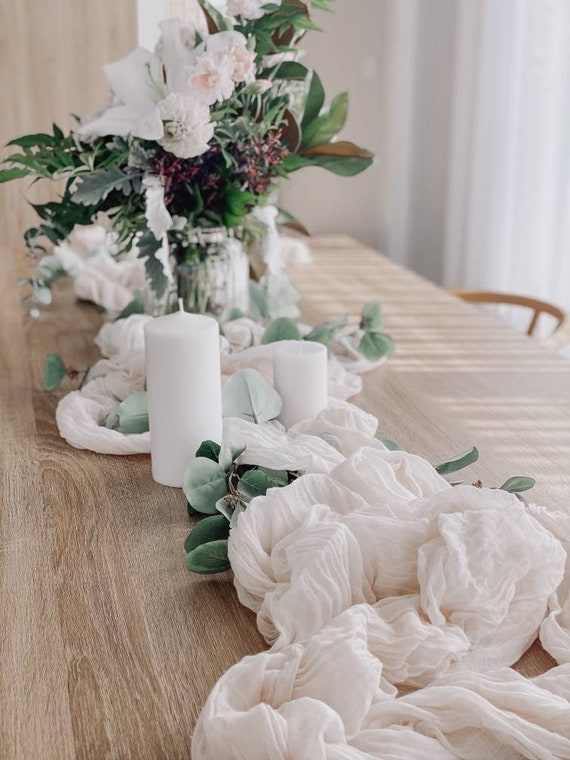 Ivory Cream Cheesecloth Table Runner 