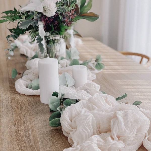 Ivory Cream Cheesecloth Table Runner