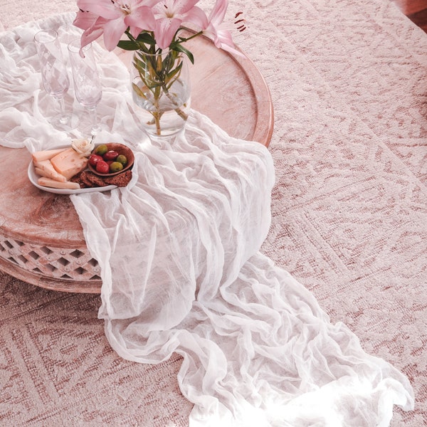 White Cheesecloth Table Runner