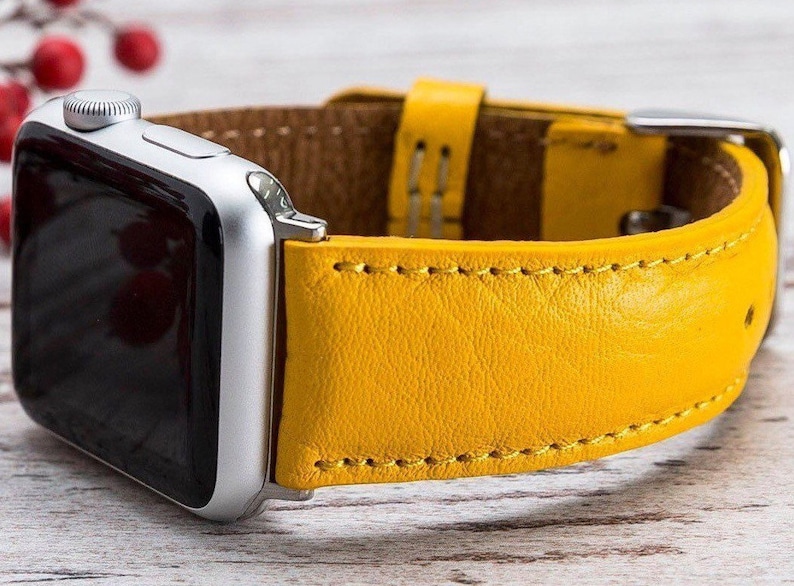 Yellow Leather Apple Watch Band 38mm 40mm 42mm 44mm Full Etsy