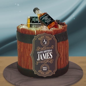 whiskey cake topper, Customizable Whisky Barrel Cake - Die-cut printed edible labels