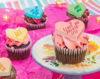 Custom Conversation hearts - Edible Heart decorations - Valentines cake decoration - Valentine