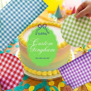 Edible Custom Gingham Pattern Icing Sheet, Personalized Dessert Decoration (Any Color/Size)