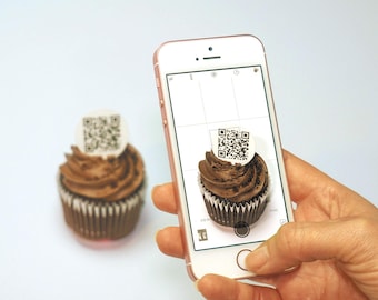 Custom QR code EDIBLE Cupcake toppers 60 pieces promote your business