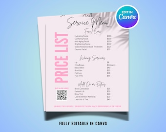 Editable Esthetician Service Menu Template: Spa Price List (Canva)