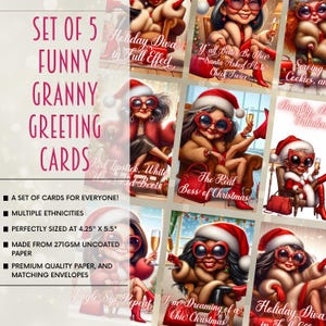 Ensemble de cartes de Noël Fabulous grand-mère | 5 cartes de vœux uniques avec enveloppes | Designs amusants et festifs