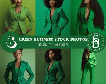 Fotos de stock de mujeres negras profesionales con traje verde (descarga instantánea)