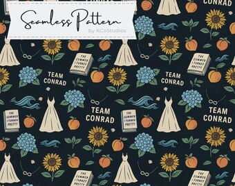 Team Conrad Seamless Pattern | Summer I Turned Pretty Digital Paper | Bookish Romance Fabric Print | Instant Download