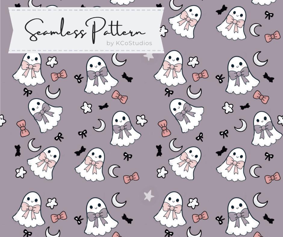 Cute Ghost Seamless Pattern | Kawaii Pastel Halloween Digital Paper ...