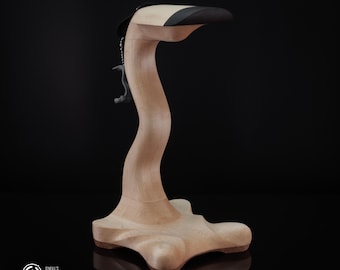 Acero duro e riccio, arrotondato, n. 1, Grumpy Goose fatto a mano, supporto per cuffie in legno
