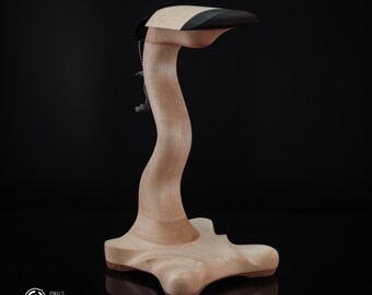 Acero duro e riccio, arrotondato, n. 3, Grumpy Goose fatto a mano, supporto per cuffie in legno
