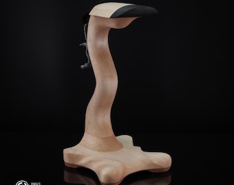 Acero duro e riccio, arrotondato, n. 2, Grumpy Goose fatto a mano, supporto per cuffie in legno