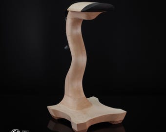 Acero duro e riccio, squadrato, n. 1, Grumpy Goose fatto a mano, supporto per cuffie in legno