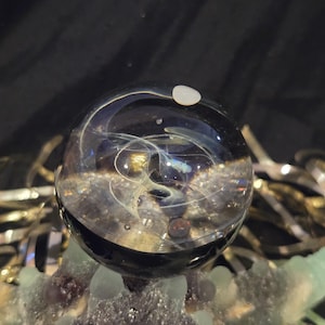 UV Reactive Galaxy Glass Marble – 2&quot; | 3 Encased Opals, Silver Fumed | Handmade Cosmic Art by Ben