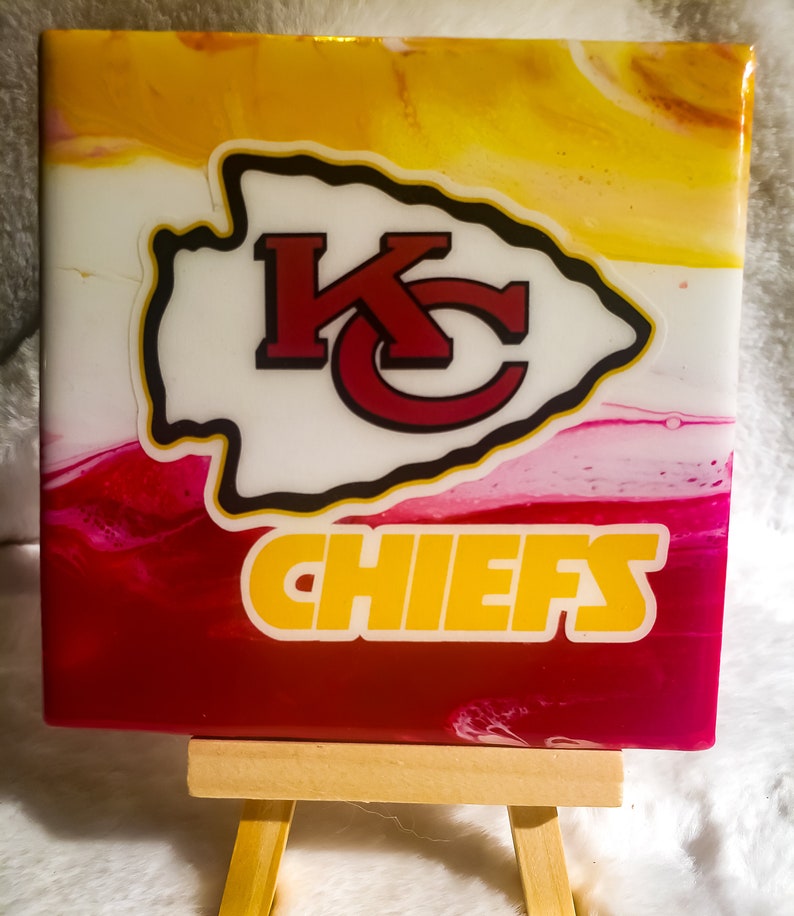 Kansas City Chiefs Coasters Acrylic Pour Paint on Ceramic Tile Etsy